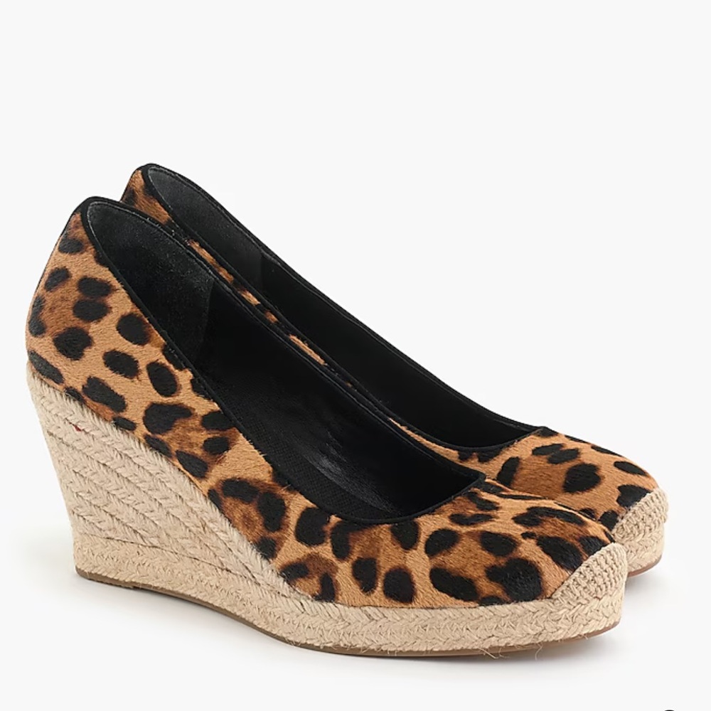 J. Crew Leopard Print Espadrille Wedges in Tan and Black
